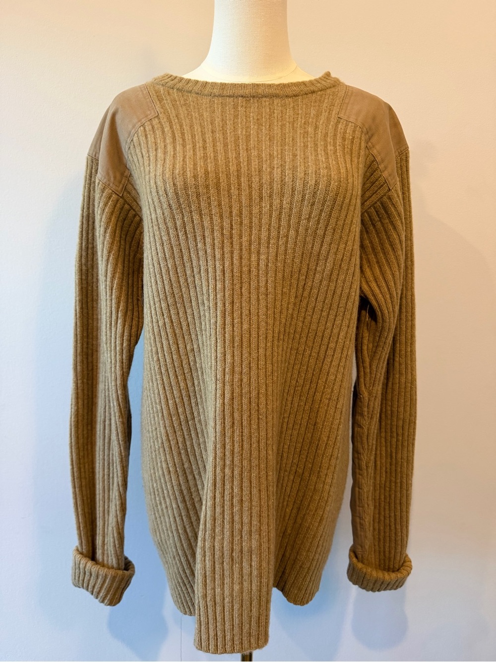 L.L. Bean Olive Tan Ribbed Crewneck Sweater